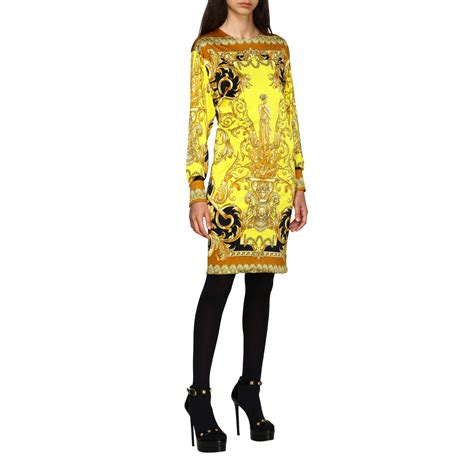 versace yellow and black dress|Versace boatneck dress.